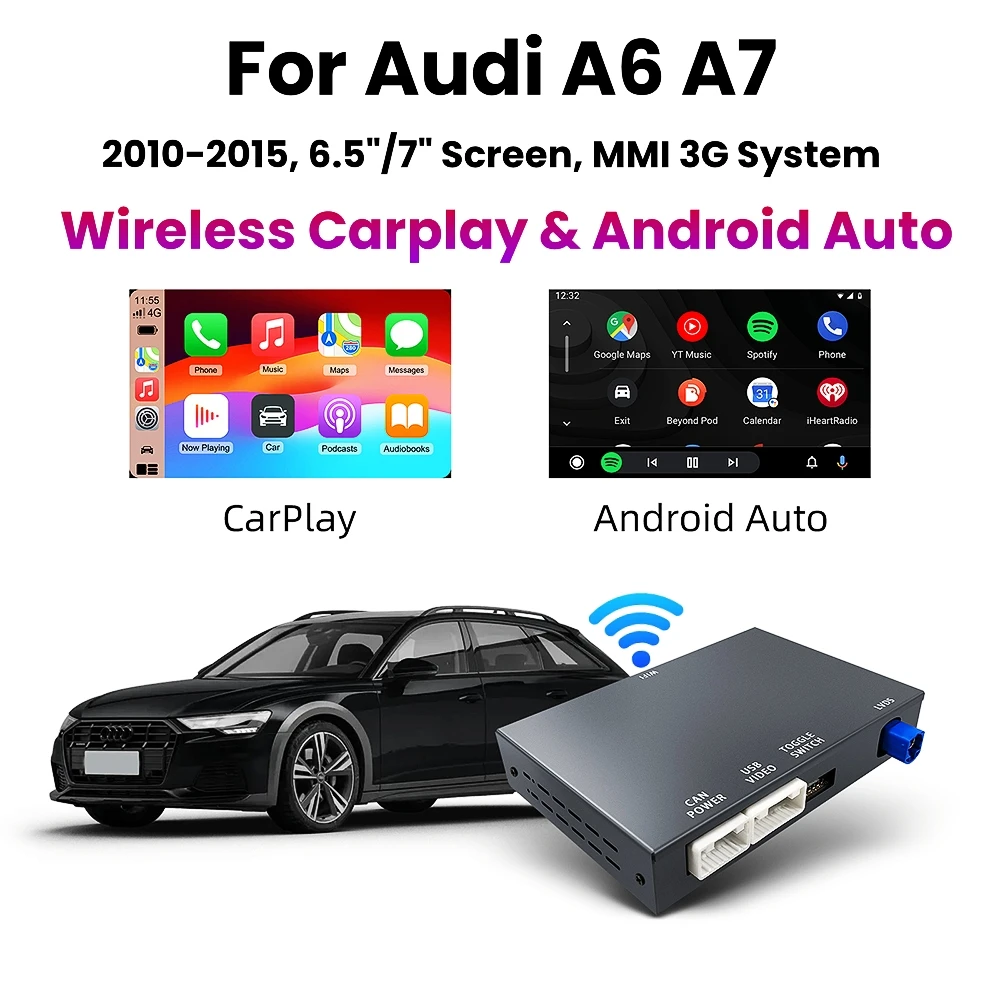 Per Audi A6 Q7 2009-2015 Wireless CarPlay Android Auto con sistema MMI 3G con AirPlay Mirror Link Navigazione Bluetooth