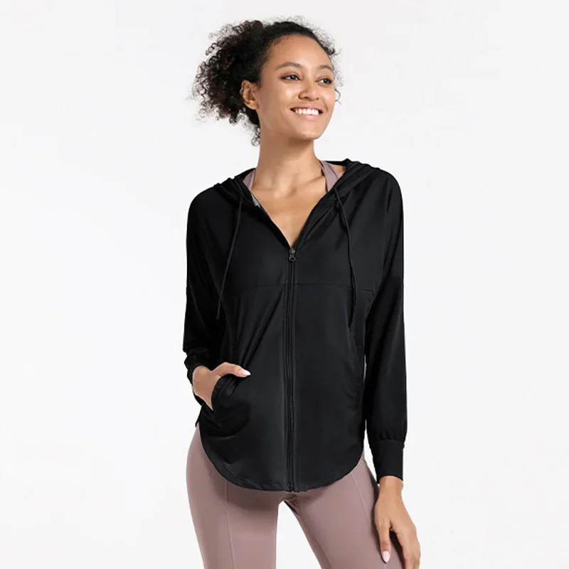 Women Breathable Tennis Jackets Ladies Sunproof High Elastic Running Coats with Hooded Women Quick Dry Yoga Training Jackets
