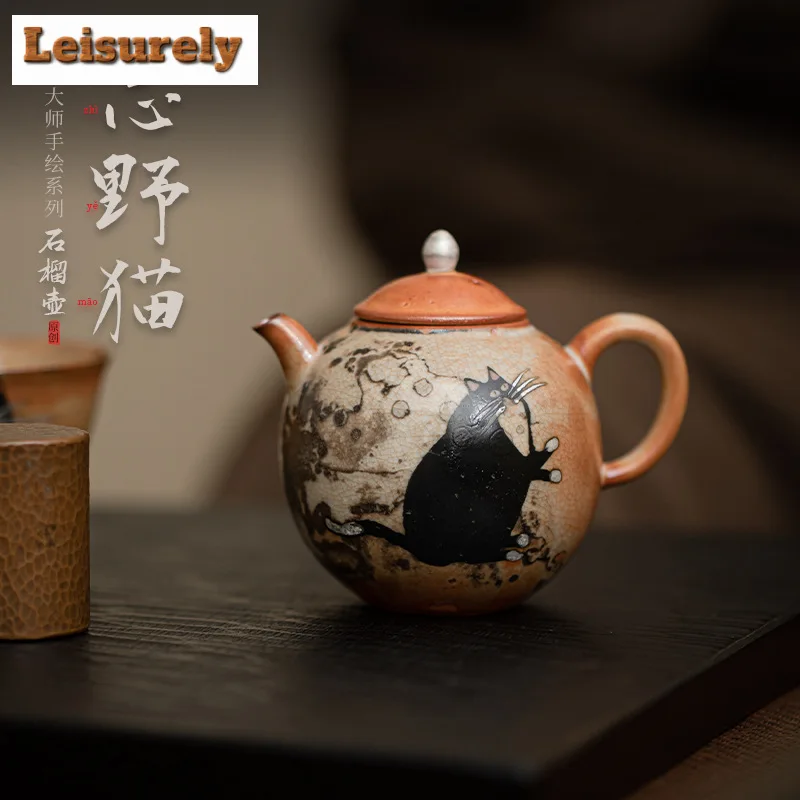 100ml Hand Painted Cat Teapot Retrogilded Silver Filter Pomegranate Pot Tea Maker Kettle Kung Fu Tea Cafes Supplies Ornaments