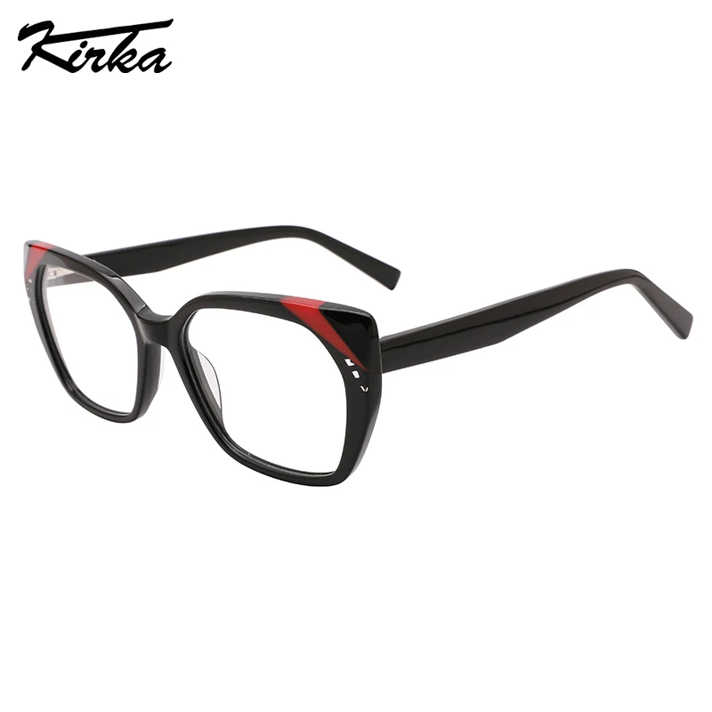 

Kirka Female Acetate Cat Eye Dotted Pattern Colors Optical Frames Wide Temples Prescription Glasses for Ladies&Women WD4220