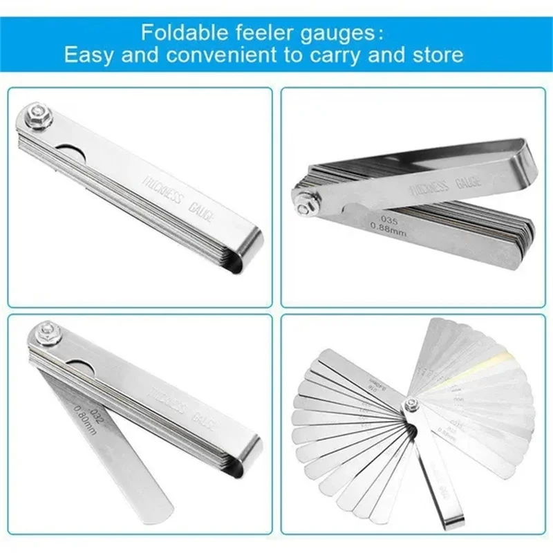 Feeler Gauge 32 Blades Alloy Range Finder Valve Teaching 0.04-0.88 mm Gap Copper Sheet Measuring Tool