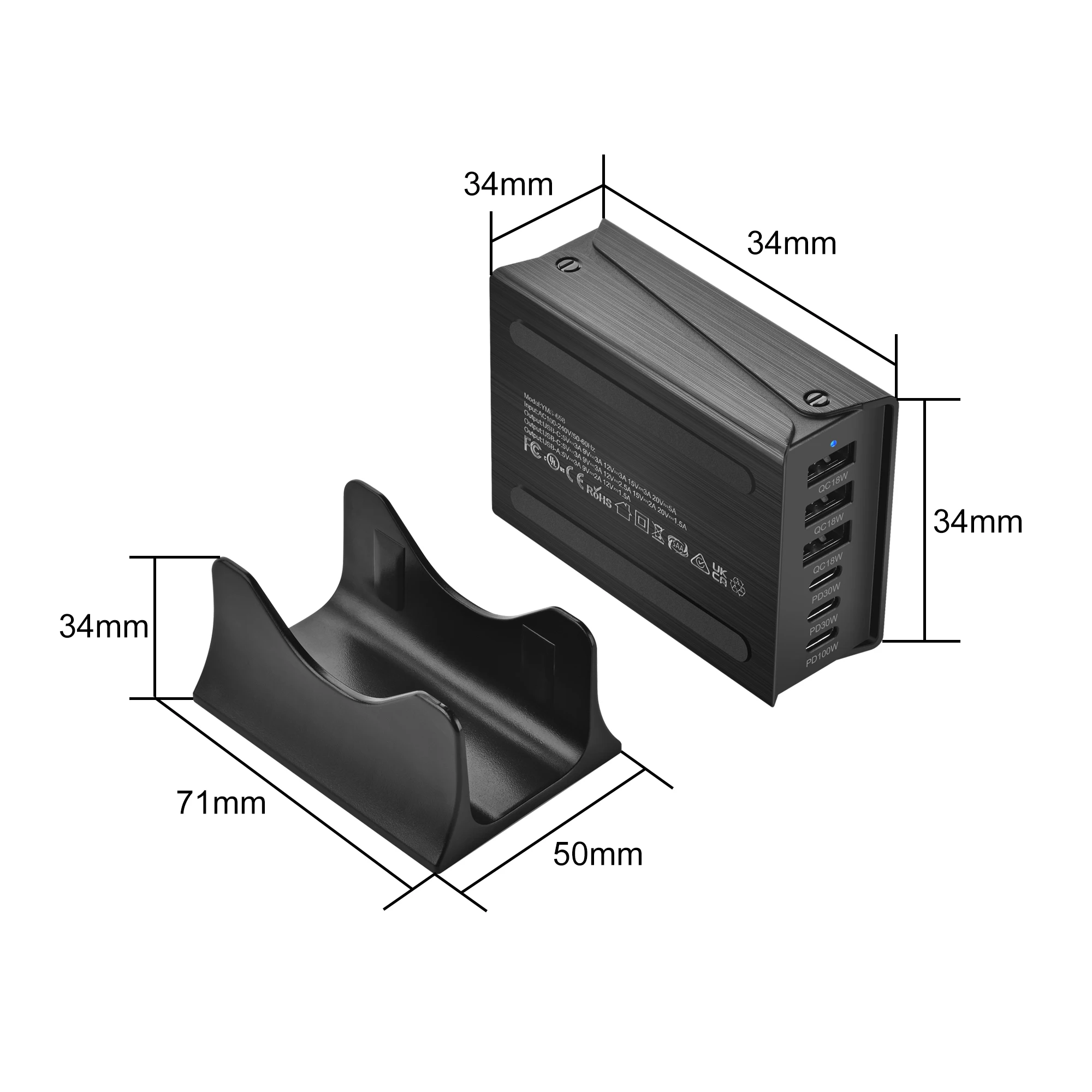 รูปสินค้า สถานีชาร์จ USB-C แบบเร็ว 6 พอร์ต 200W พร้อมหัวชาร์จ PD สำหรับมือถือและแท็บเล็ต พกพาสะดวก