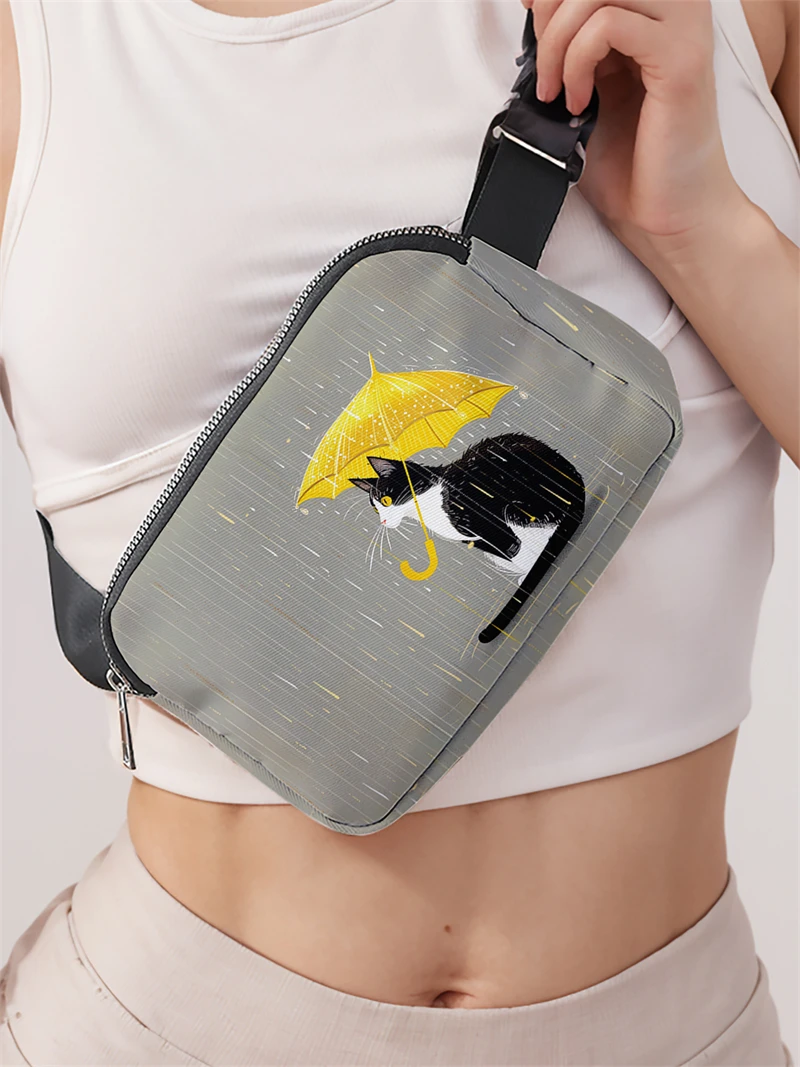 1pc，gray black cat fashionable adjustable crossbody bag, neutral sports waist bag, suitable for running