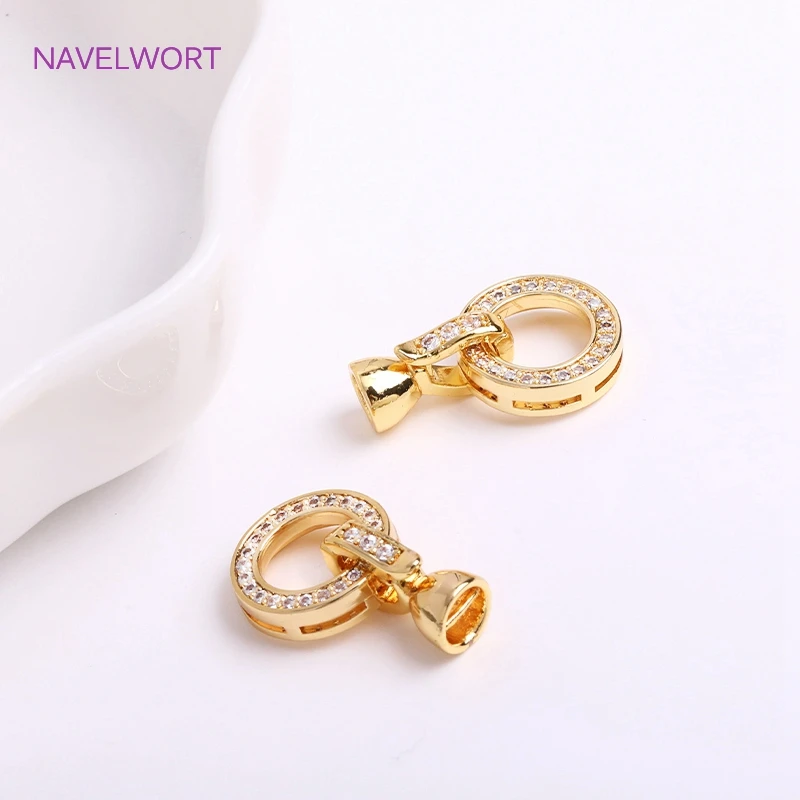 18K 골드 도금 상감 지르콘 라운드 하트 모양 패스너 진주 걸쇠 커넥터, 수제 DIY 크리에이티브 쥬얼리 부품 만들기