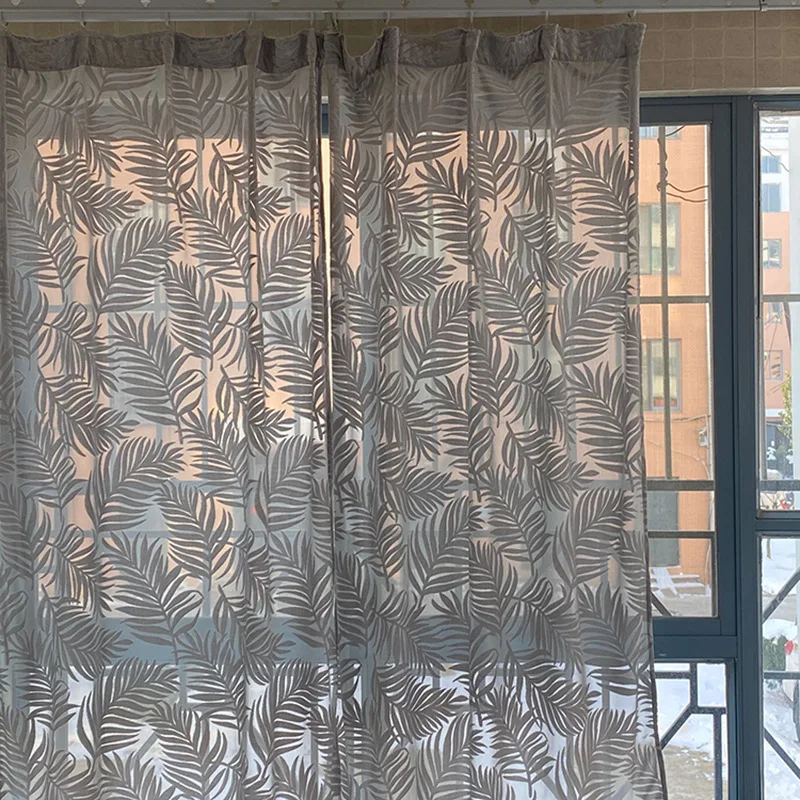 

Curtains for Living Dining Room Bedroom three-dimensional flocking modern Leaves windows door kitchen