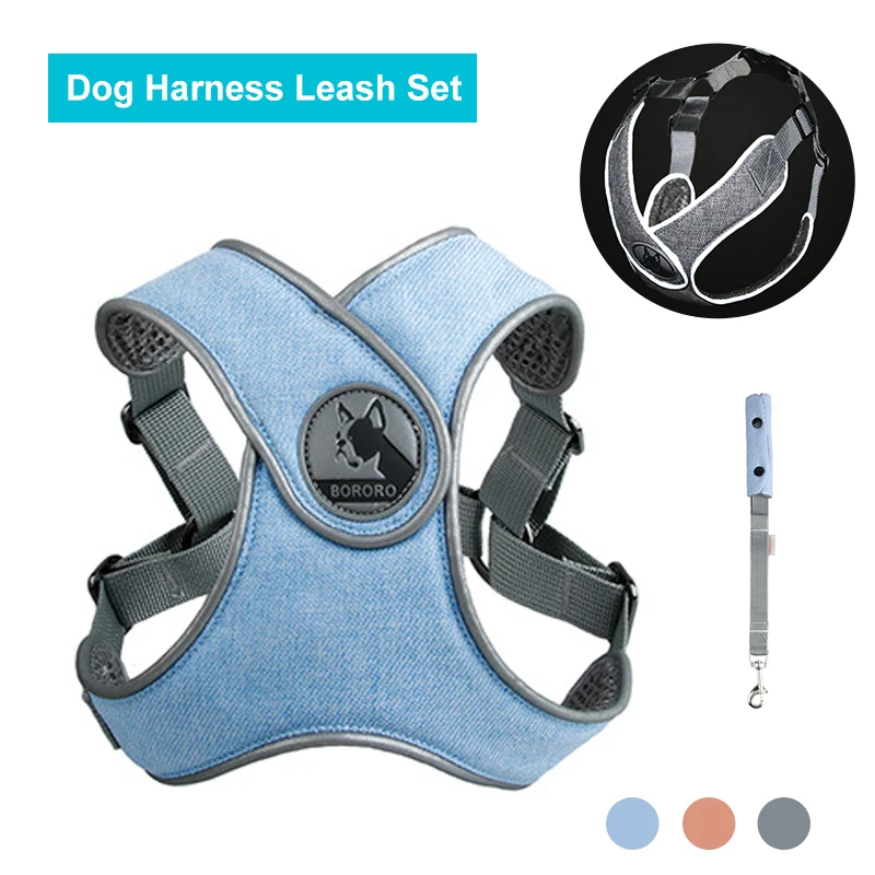 

Reflective Dogs Harnesses Leashes Suit Adjustable High-quality Breathable Pets Vest Leash Personality Walking Run Pet Supplies