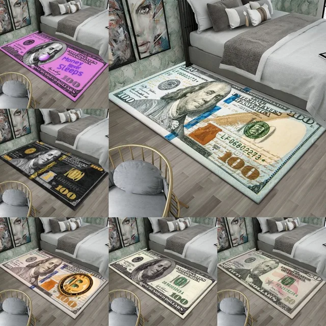 Colorful Creative Dollar Money Print Carpet Mat Rug Large Area Bedroom Entryway Non-Slip Stain Resistant Home Decoration 1