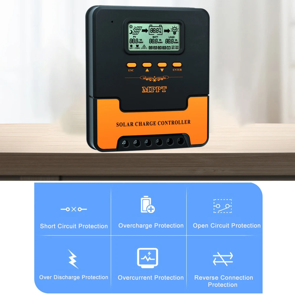 12V 24V 자동 MPPT 태양열 충전 컨트롤러 LiFePO4 리튬 젤 납 산성 배터리 용 10A/20A/30A/40A/50A/60A 스마트 PV 레귤레이터
