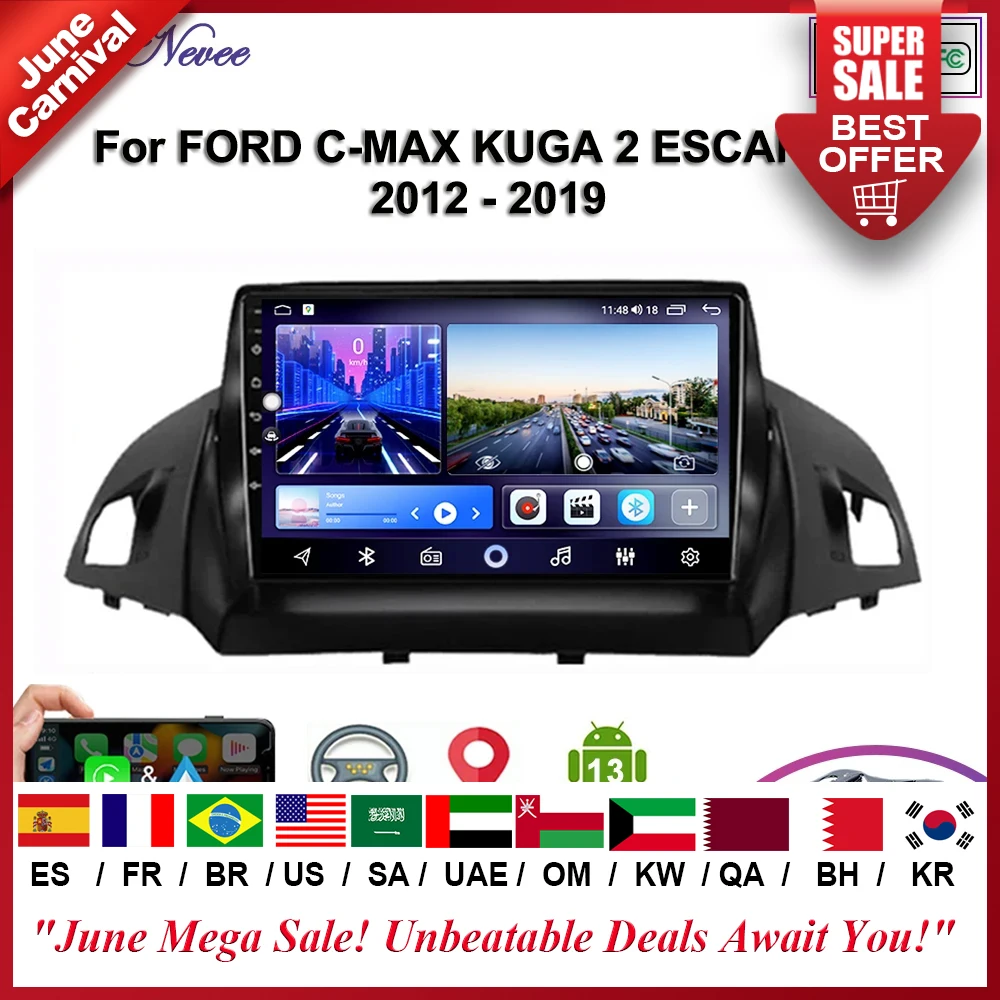 Android Car DVD For FORD C-MAX KUGA 2 ESCAPE 3 2012 - 2019 Auto Radio Multimedia Player Stereo Head Unit GPS Navigation No 2din