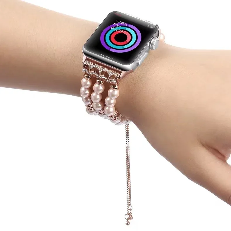 jewelry strap for Apple watch 9 8 7 45mm 41mm Adjustable Beaded Bracelet Wristband iWatch 6 5 4 SE 44mm 42mm 40mm 38mm 49mm Belt
