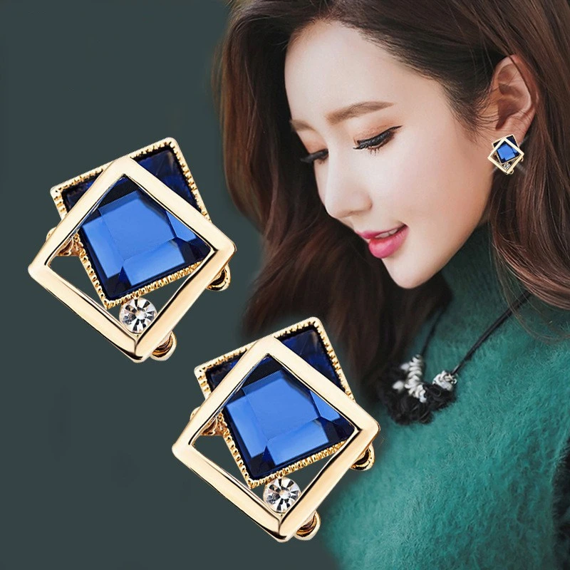New Fashion Square Crystal Gem Stud Earrings For Women Girl