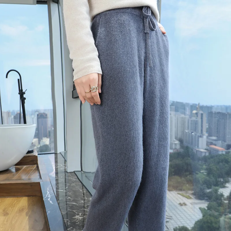 Autumn and Winter Outdoor Pants Casual Commuter Cashmere Pants Women's High-Waisted Loose Knit Straight-Leg Fashion Sports