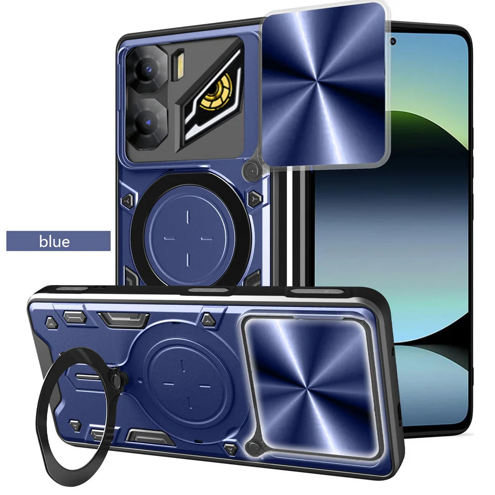 Enhanced Metal Ring Camera Protect Case with Rotating Holder and Armor Hybrid Design