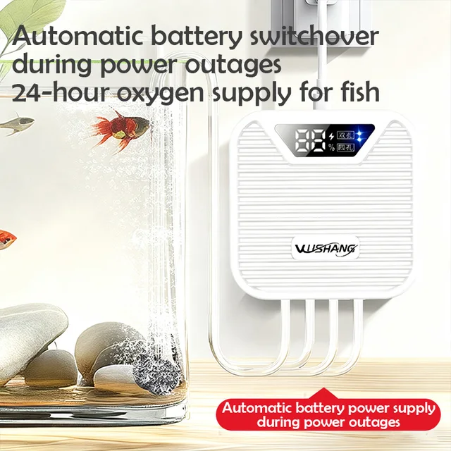 ปั๊มออกซิเจนตู้ปลา 3W เครื่องเติมออกซิเจนสำหรับตกปลา ตู้ปลาภายนอก ชาร์จผ่าน USB เงียบ ช่องจ่ายออกซิเจนคู่/สี่ช่อง 1