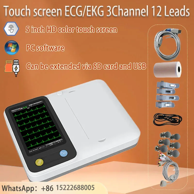 ECG/EKG Machine Human/Vet Electrocardiograph Touch screen Digital 3Channel 12 Leads Optinal Workstation software