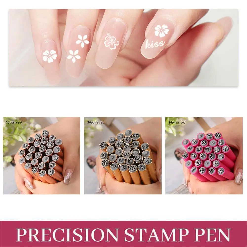 26pcs Nail Art Stamp Pen Set Floral Butterfly Pattern Nail Graffiti Pen Flower Painting Drawing Brush Stamp Pen Manicure Tools 5