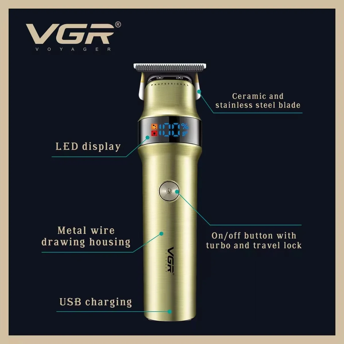 VGR Hair Clipper Professional Trimmer Rechargeable Barber Clippers Electric Trimmer Digital Display Men's Hair Clipper V-991