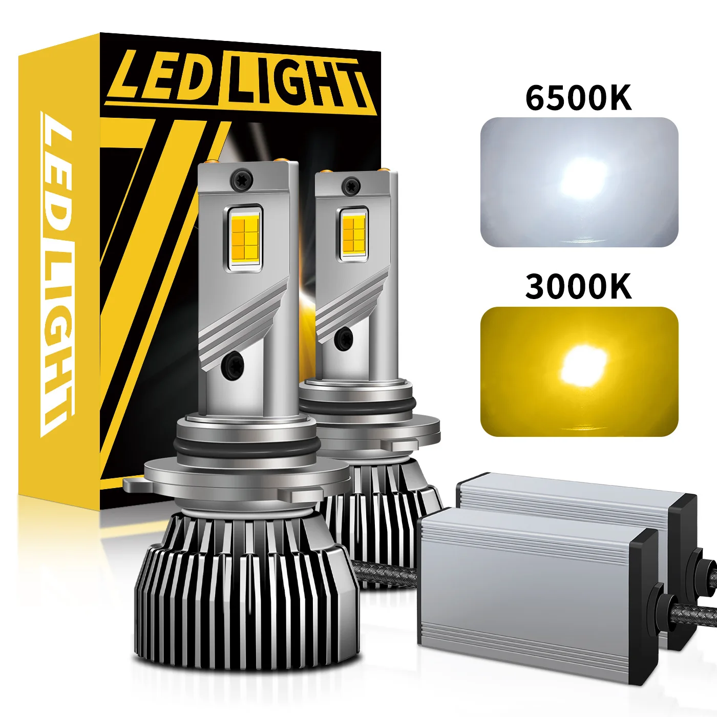 2개입 PSX24W LED 120W 50000LM 캔버스 차량용 전구 6500K 및 3000K LED 전구 이중 색상 자동차 안개등 12V 화이트 팬 포함