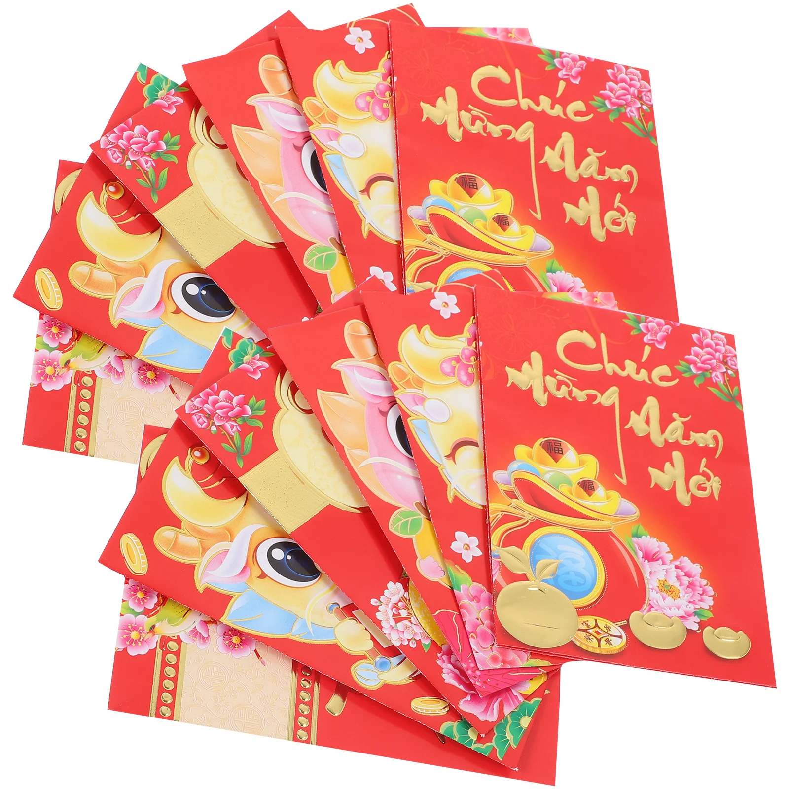 60Pcs Red Purse 2024 Packet Pockets Cartoon Dragon Pattern Spring Festival Envelope Vietnamese Money Envelopes