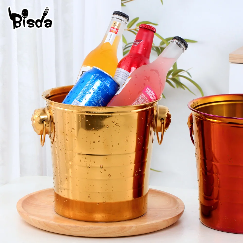 Stainless Steel Ice Bucket Gold Ice Holder Container With Scoops Whiskey Beer Chiller Cooler Bar Tool For Party