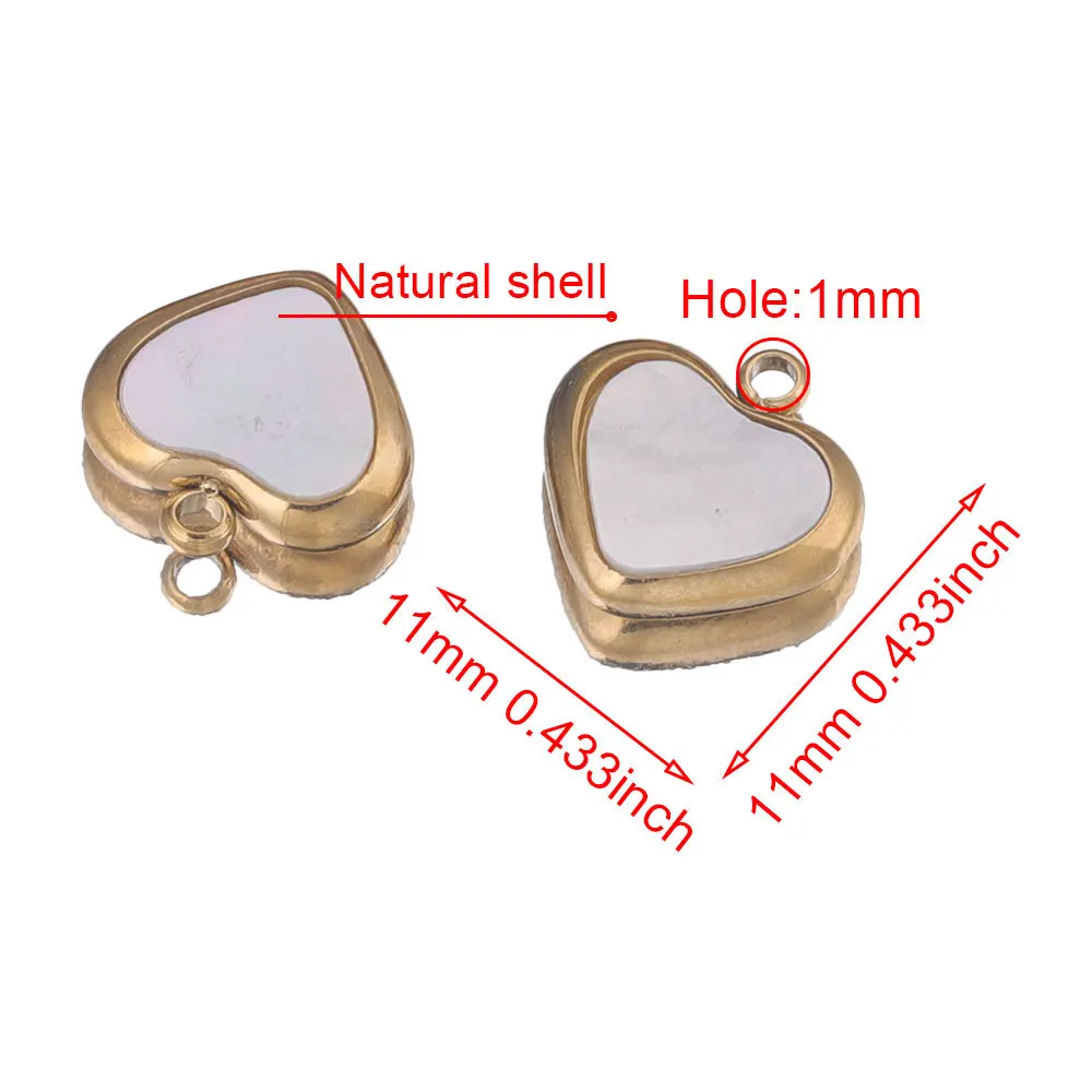 11mm Natural Shell Heart Small Pendant Stainless Steel Necklace Earrings Connection Pendant DIY Jewelry Handmade Accessories 2