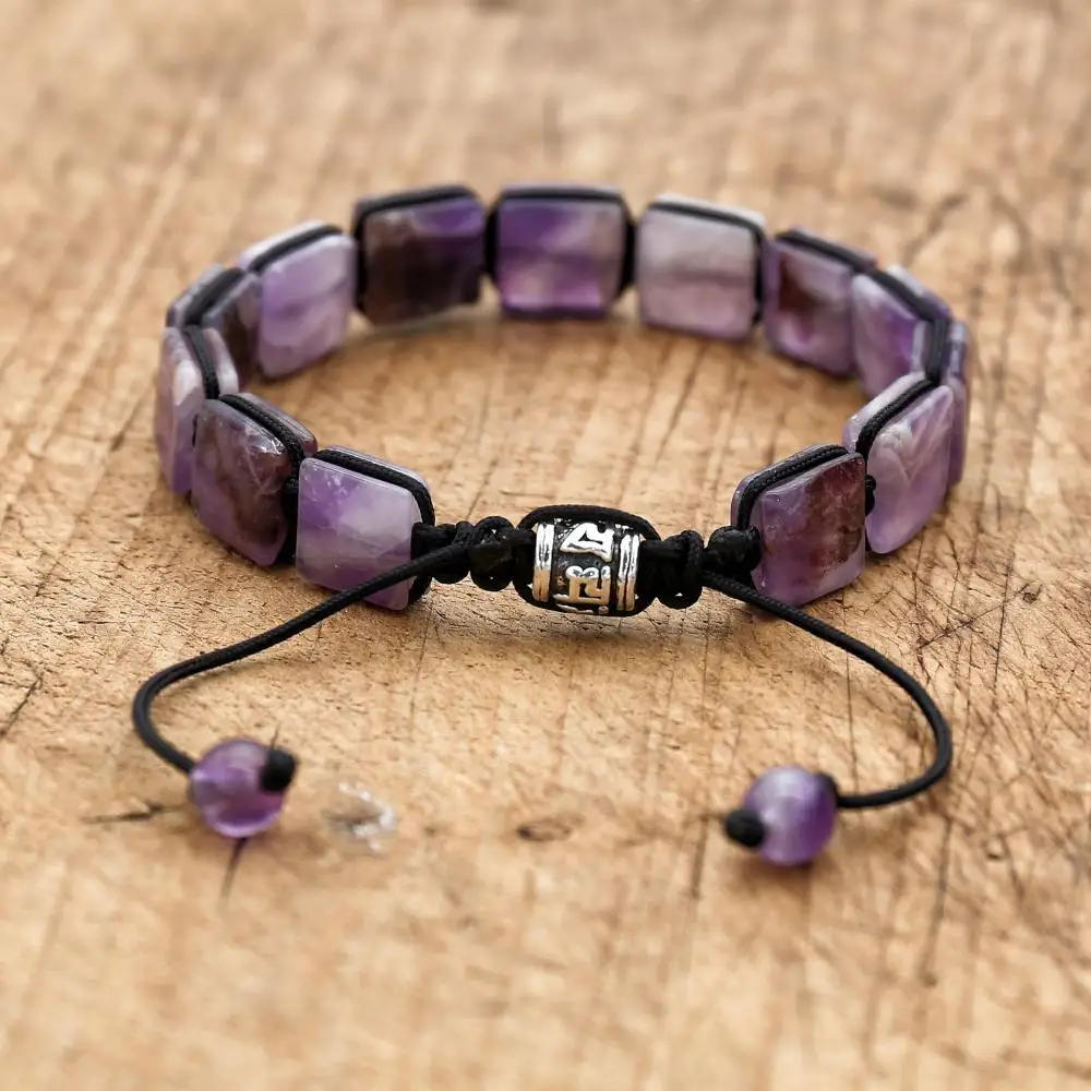 Natural Amethyst Stone Braided Bracelet Bohemia Punk Macrame Women Friendship Charm Bracelet Bangle Couples Jewelry bangle bracelet stone bracelet