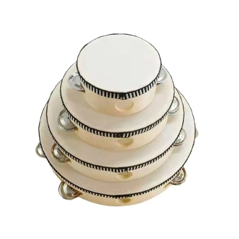 Hand Held Drum Bells Birch Metal Jingles Percussion Gift Musical Educational Instrument for Party wooden hand bells