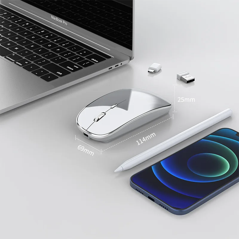 Portátil Tipo-c Mouse sem Fio Ultraleve 2.4g Receptor Dual Mudo Gamer Gaming Inalambrico Macbook Recarregável Novo - Imagem 5
