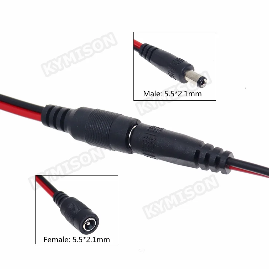 Jacaré para 1 macho ou fêmea DC plugue de alimentação conector, adaptador, 30cm, 50cm, fio DC 5.5x2.1mm, clipes, teste de crocodilo Leads