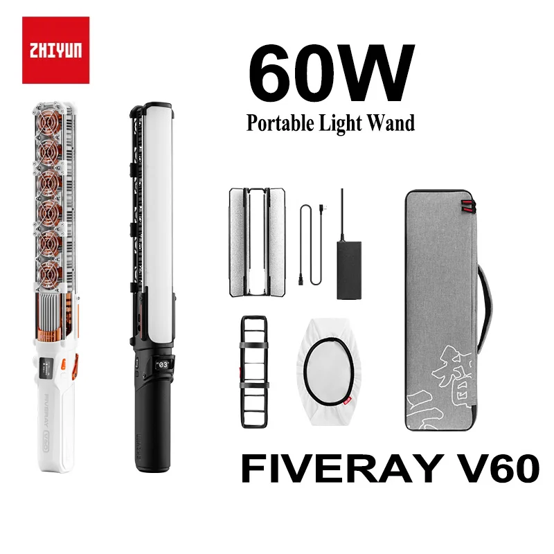 

ZHIYUN FIVERAY V60 60W Portable Light Handheld Stick Light Hight Brightness Built-in Light Effects and Music Modes