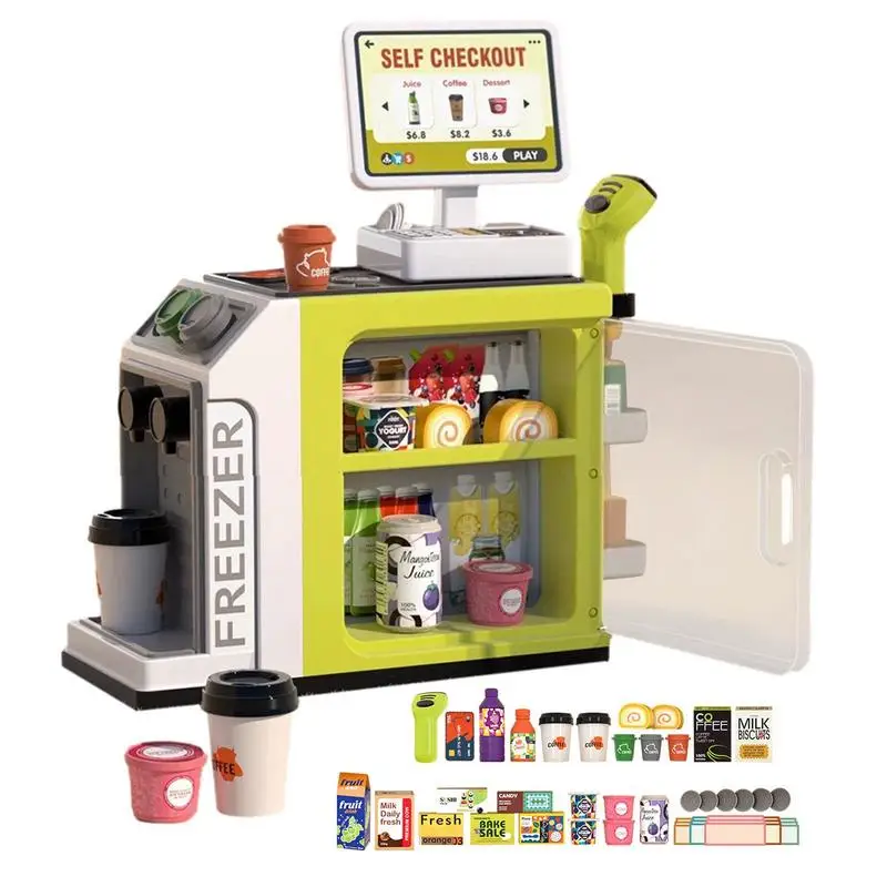 

Children's Toy Supermarket Cash Register Playset For Kids With Money Scanner Credit Card Machine Pretend Play Toys Boys Girls