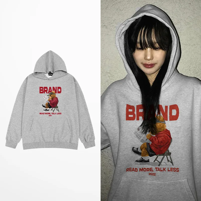 

High Street Cartoon Bear Print Sweatshirt Male Hip Hop Brand Fashion Design Grey Hoodie Sweatshirt Skateboard Justin Bieber
