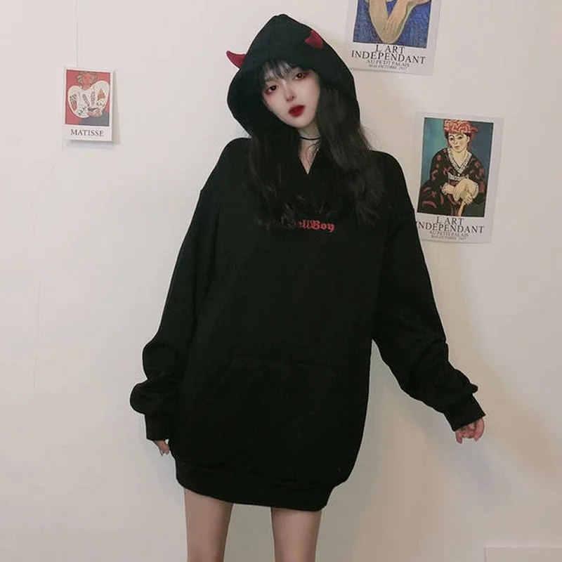 Halloween Little Devil Wings Sweatshirts Women Casual Halloween Hoodie Sweatshirt Tops Cos Festive Clothing New Chic Pullovers