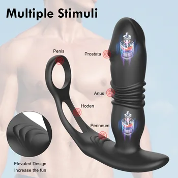 Thrusting Prostate Massager Anal Vibrator Stimulator Delay Ejaculation Lock Ring Anal Butt Plug 3 in 1 Dildos Sex Toys For Men 3