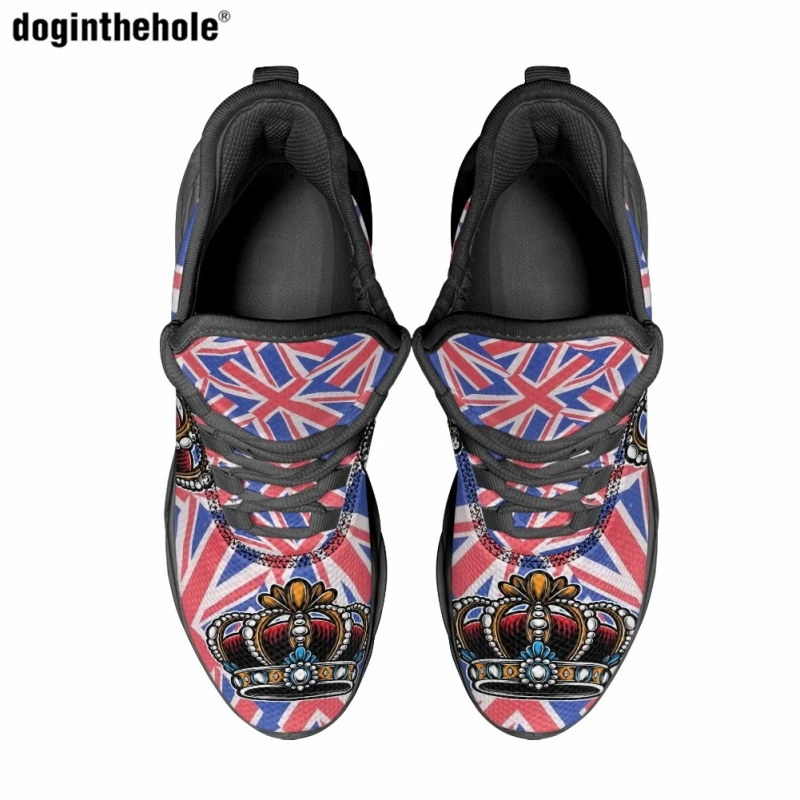 Doginthehole Art Design British Flag Crown Pattern Ladies Casual Flat Shoes Street Trend Running Shoes Popular Outdoor Sneakers