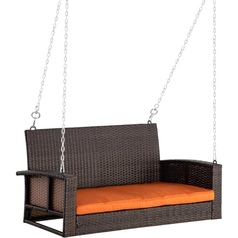 

2 Person Wicker Hanging Swing Bench, Front Porch Swing Outdoor Chair with Cushions 550 Lbs. Weight Capacity for Backyard