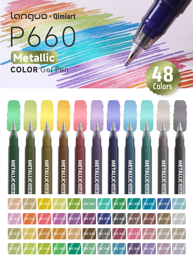 Languo 3D 3차원 48색 메탈릭 컬러 드로잉 펜 1개 포함. 0mm 스테인리스 스틸 펜촉, 안정적이고 부드러운 잉크 출력, 금속 광택 질감, 다양한 재료에 적합, 방수 및 변색 방지, 매우 풍부한 색상