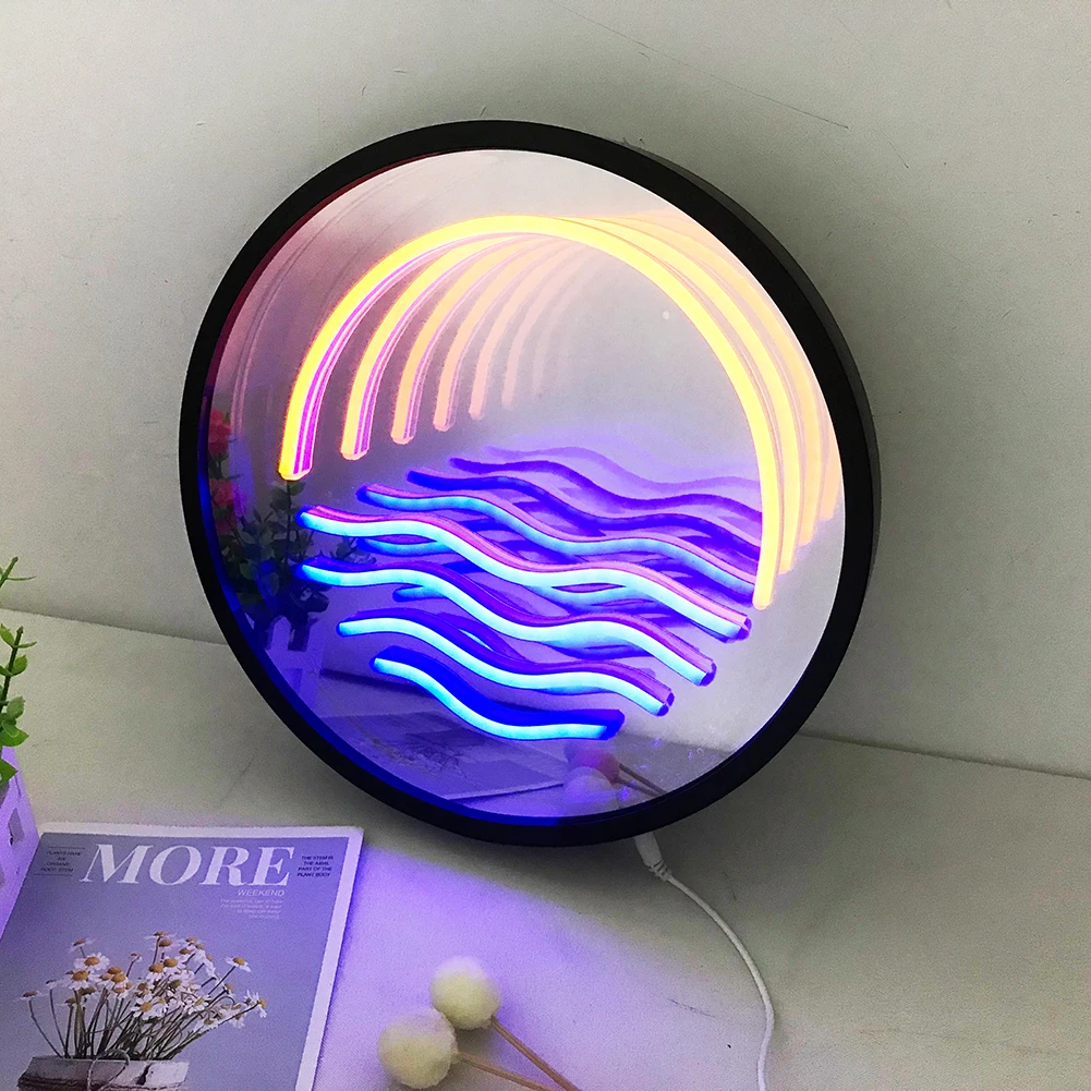 3D Magic Infinite Mirror Multi-layer Sunrise LED Neon Make Up Mirror Sign Home Room Decoration Lights Night Lamp Custom Gifts iwp led neon light custom make your space glow personalized neon led signs neon lamp home room bedside decor birthday gift