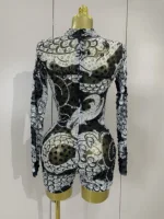 2025 Luxury Sparkly Diamonds Shell Long Sleeve Stretch Bodysuits Women Evening Birthday Party Sexy Nightclub DJ Stage Costumes - Image 3