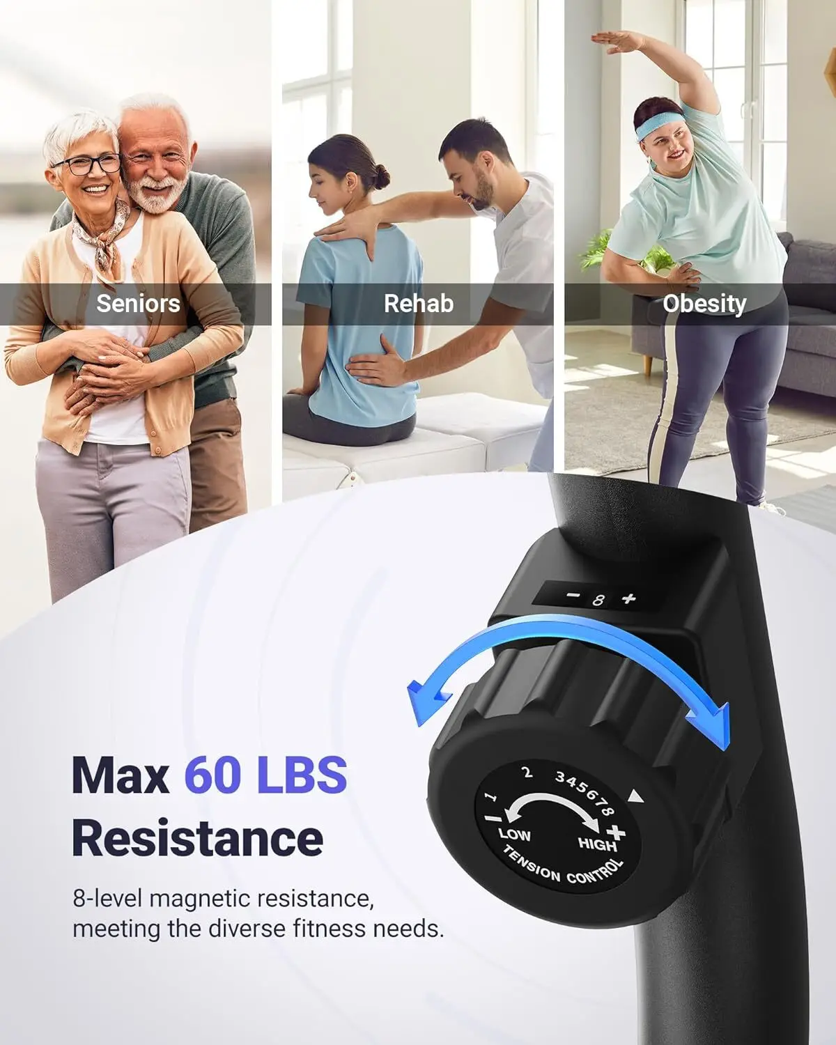 Recumbent Exercise Bike for Home with Smart Bluetooth and Exclusive App Connectivity, LCD, Heart Rate Handle, Magnetic