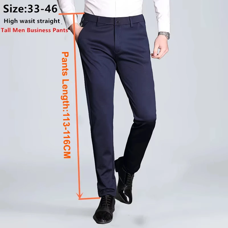Business Pants Suit Pants Men Pants Extra Long Dress Pants For Tall Men Business Plus Size 44 46 Formal Straight Black Loose Dark Blue Office Work Male Trousers
