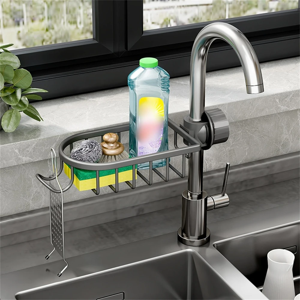 Kitchen Faucet Drain Rack Storage Sponge One-Way Drain Storage Rack Household Kitchen Cleaning Supplies