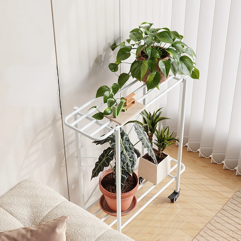 

Flower Stand Simple Stand for Flowers Iron Art Double-layer Storage Shelf Flexible Mobile Plant Rack Multi-scene Suitable for