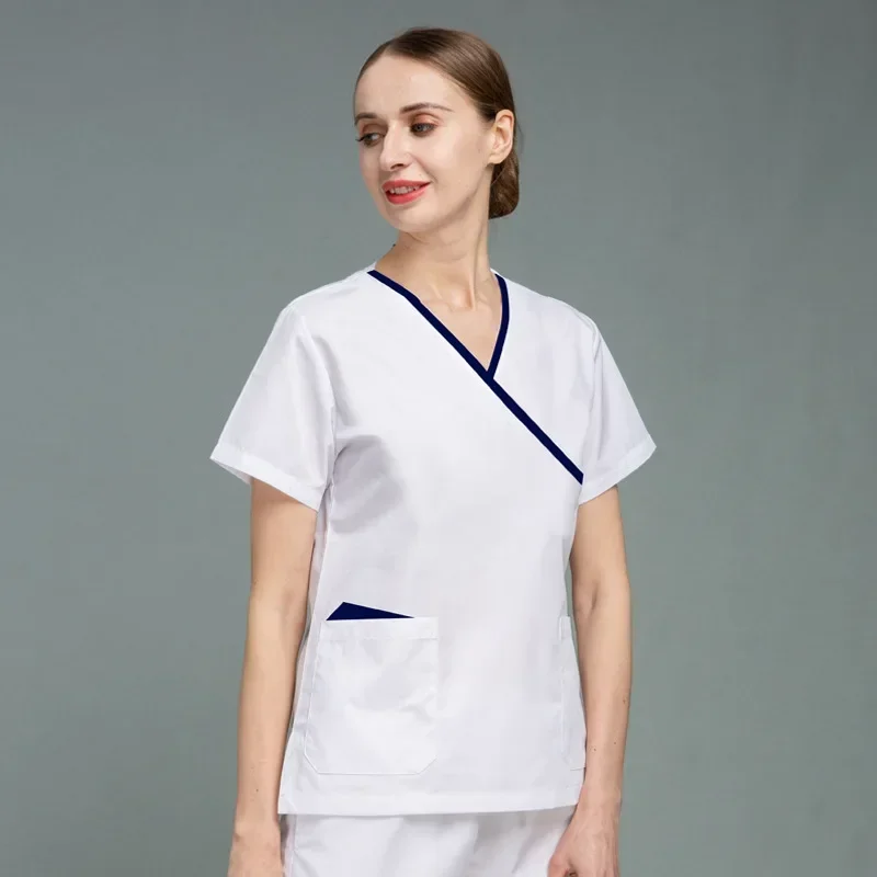 

간호사복 Women Uniform Set Short Sleeve Nurse Workwear Beauty Salon Work Clothe Slim Fit Scrub Shirt Unisex Medical Nursing Uniform