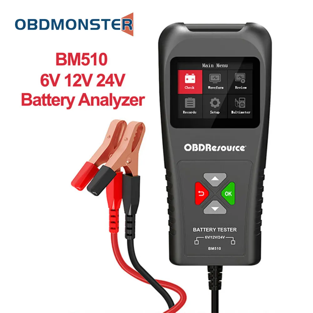 

Car Battery Analyzer 6V 12V 24V BM510 for Lawn Mower Truck Electric Car Internal Resistance Tester Life Voltage Detector