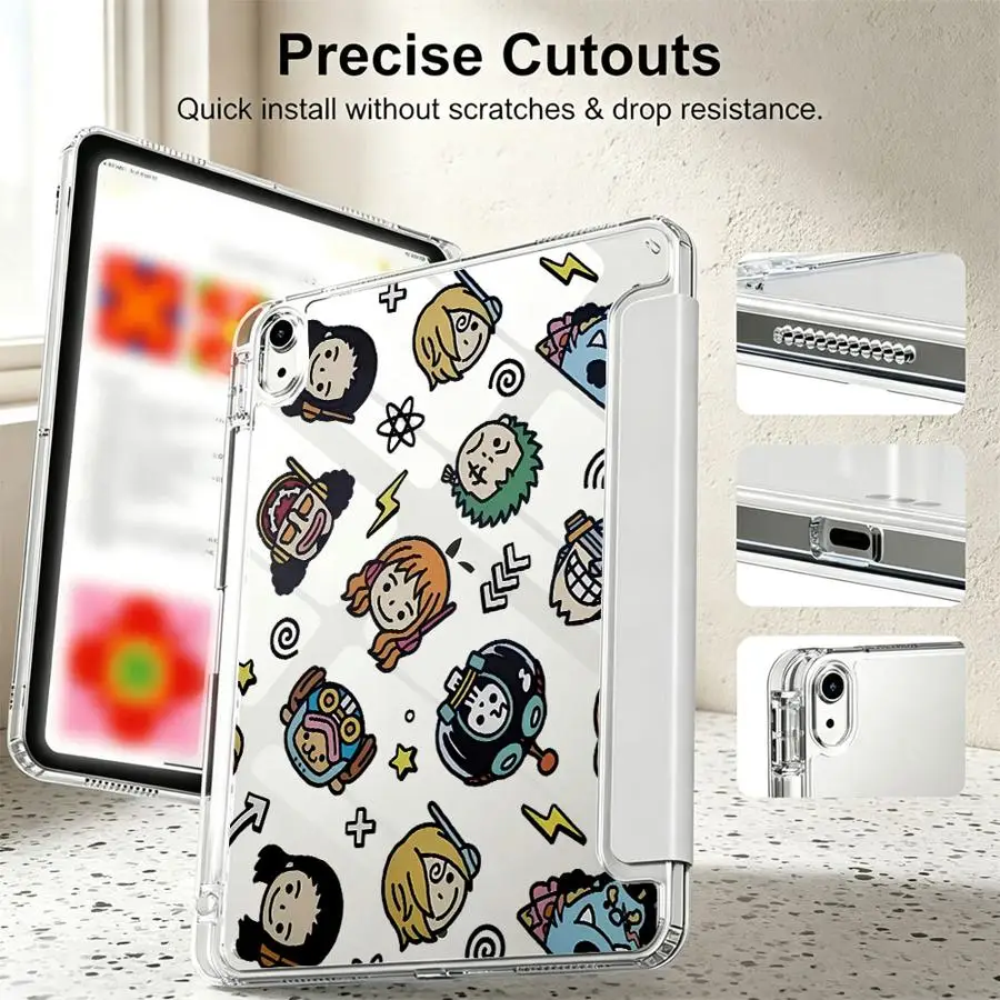 Cute Cartoon One Piece Tablet Case with Pen Slot Cover