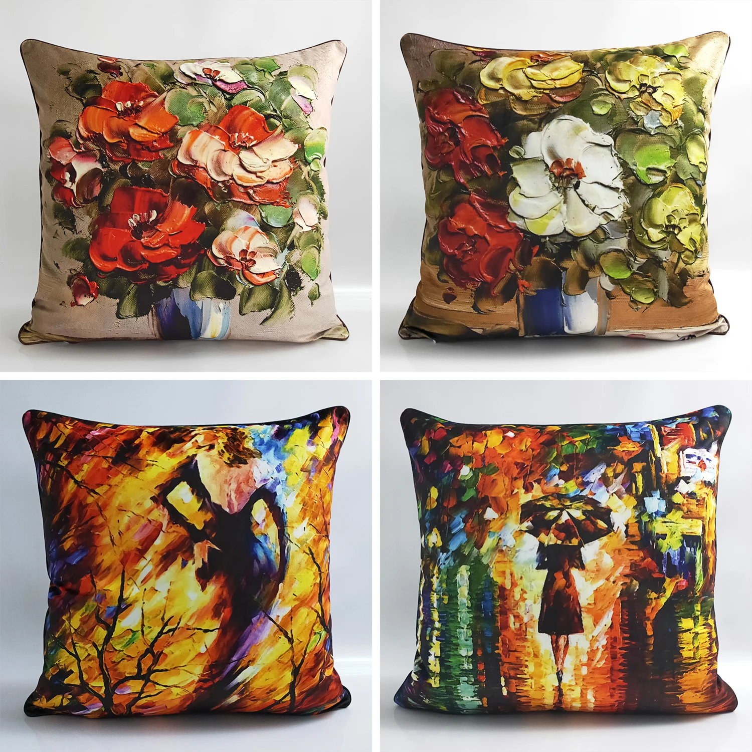 

American oil painting pillow classical flower cushion cushion European luxury office fabric backrest bag customization pillow