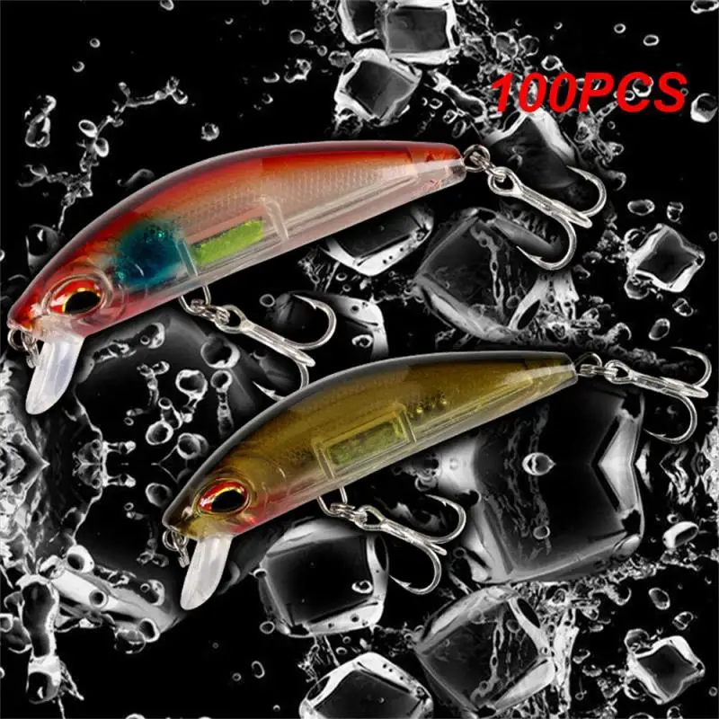 

100PCS Luminous Minnow Fishing Lures 7cm 10.5g Slow Sinking Wobbler Glow Plastic Hard Artificial Bait 6 # Hooks Fishing Tackle