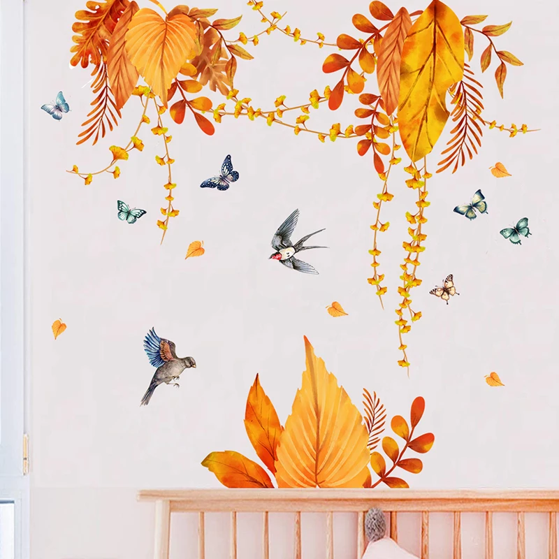 

New Large Thanksgiving Maple Leaves Vine Wall Stickers Fall Autumn Leaves Wall Decals Living Sofa TV Background Home Wall Decor