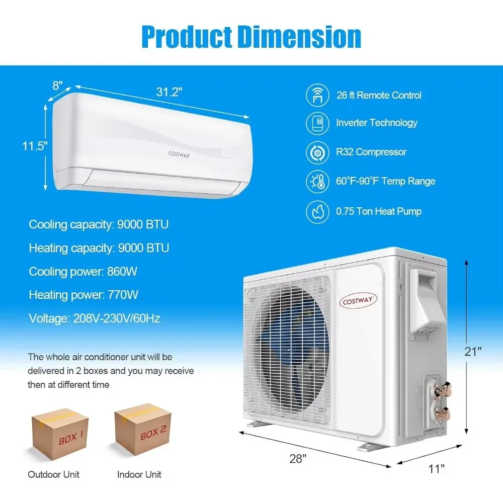 Mini AC Split-System, 17 SEER2 Ductless Air Conditioner w/Pre-Charged Condenser, White (9000BTU, 220V, 17 SEER2) 6